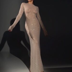 Bardot New with tags nude sheer Long Sleeve  silver rhinestones - Stretch